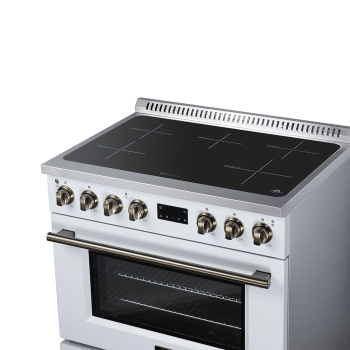 Forno Torino 36 Inch Induction Range, 10,900W Cooktop, 5.36 Cu. Ft. True Convection Oven, Air Fry, Air Sous Vide, Smudge Resistant, White - FFSIN0936-36WHT