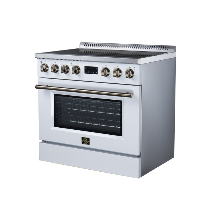 Forno Torino 36 Inch Induction Range, 10,900W Cooktop, 5.36 Cu. Ft. True Convection Oven, Air Fry, Air Sous Vide, Smudge Resistant, White - FFSIN0936-36WHT