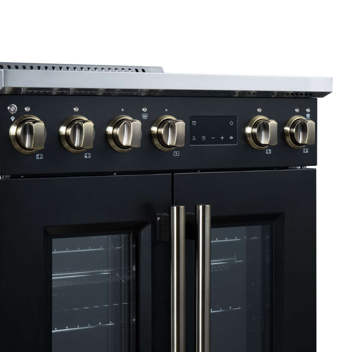Torino French Door 30 Inch Induction Range with Air Fryer, Air Sous Vide & True Convection, Dual Broiler, Black