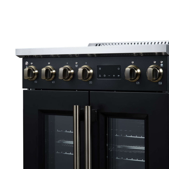 Torino French Door 30 Inch Induction Range with Air Fryer, Air Sous Vide & True Convection, Dual Broiler, Black