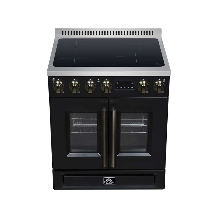 Torino French Door 30 Inch Induction Range with Air Fryer, Air Sous Vide & True Convection, Dual Broiler, Black