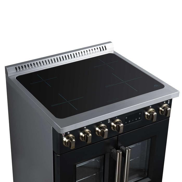 Torino French Door 30 Inch Induction Range with Air Fryer, Air Sous Vide & True Convection, Dual Broiler, Black