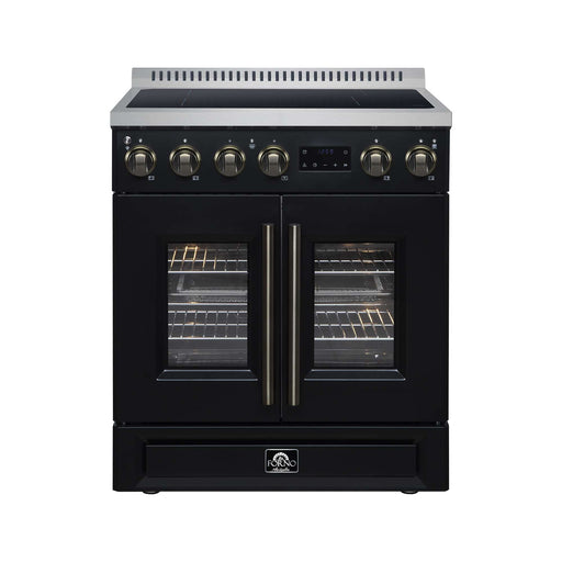 Torino French Door 30 Inch Induction Range with Air Fryer, Air Sous Vide & True Convection, Dual Broiler, Black