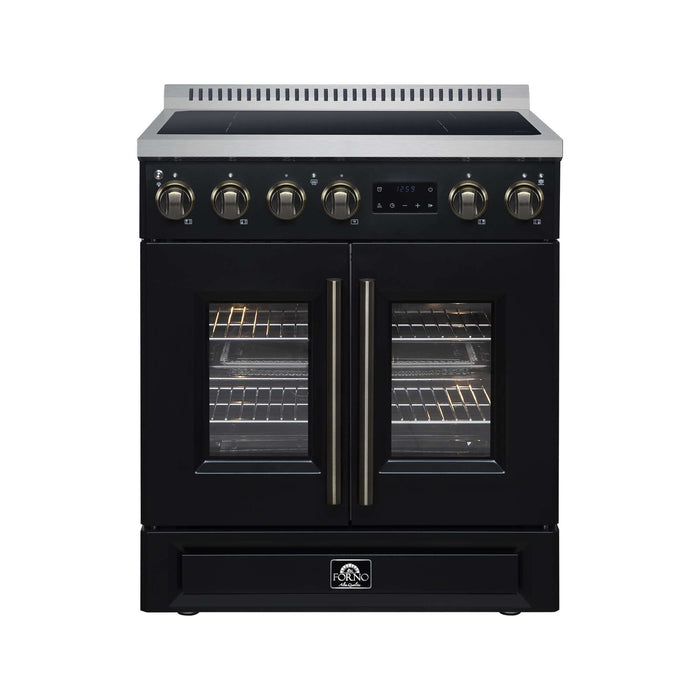 Torino French Door 30 Inch Induction Range with Air Fryer, Air Sous Vide & True Convection, Dual Broiler, Black