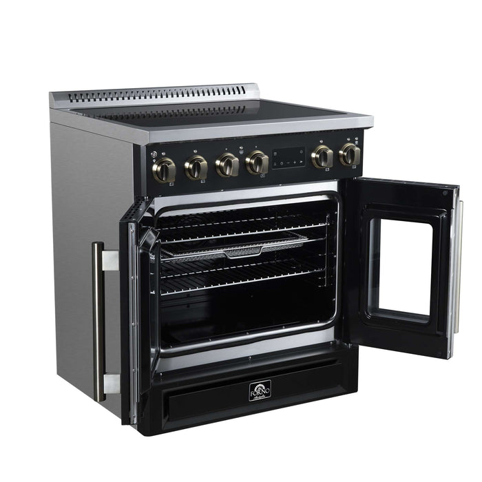 Torino French Door 30 Inch Induction Range with Air Fryer, Air Sous Vide & True Convection, Dual Broiler, Black