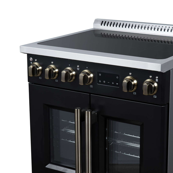 Torino French Door 30 Inch Induction Range with Air Fryer, Air Sous Vide & True Convection, Dual Broiler, Black