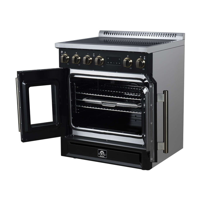 Torino French Door 30 Inch Induction Range with Air Fryer, Air Sous Vide & True Convection, Dual Broiler, Black
