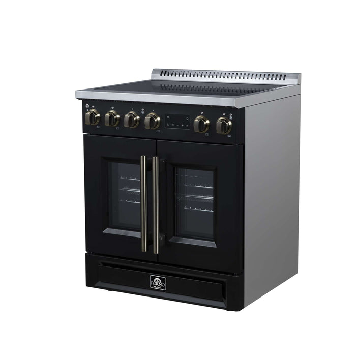 Torino French Door 30 Inch Induction Range with Air Fryer, Air Sous Vide & True Convection, Dual Broiler, Black