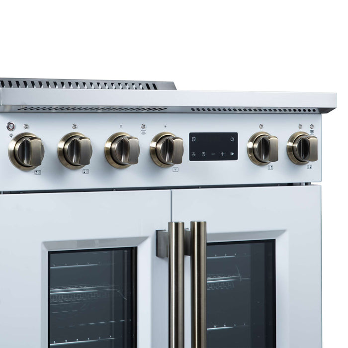 Torino French Door 30 Inch Induction Range with Air Fryer, Air Sous Vide & True Convection, Dual Broiler, White