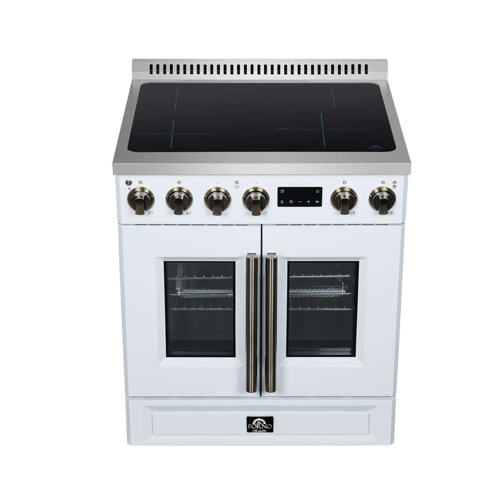 Torino French Door 30 Inch Induction Range with Air Fryer, Air Sous Vide & True Convection, Dual Broiler, White