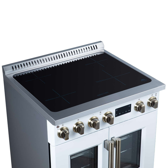Torino French Door 30 Inch Induction Range with Air Fryer, Air Sous Vide & True Convection, Dual Broiler, White