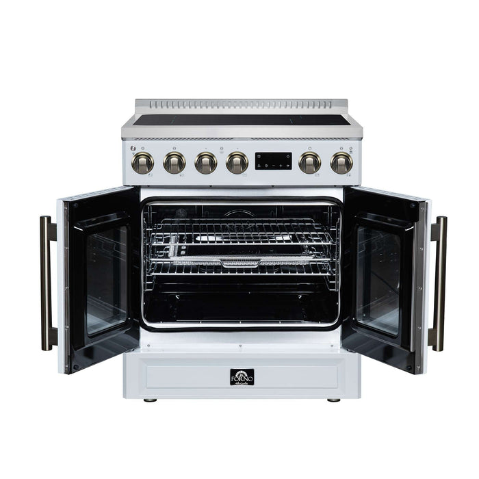 Torino French Door 30 Inch Induction Range with Air Fryer, Air Sous Vide & True Convection, Dual Broiler, White