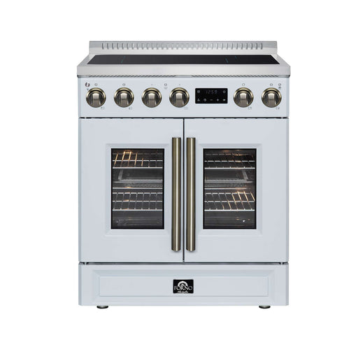 Torino French Door 30 Inch Induction Range with Air Fryer, Air Sous Vide & True Convection, Dual Broiler, White