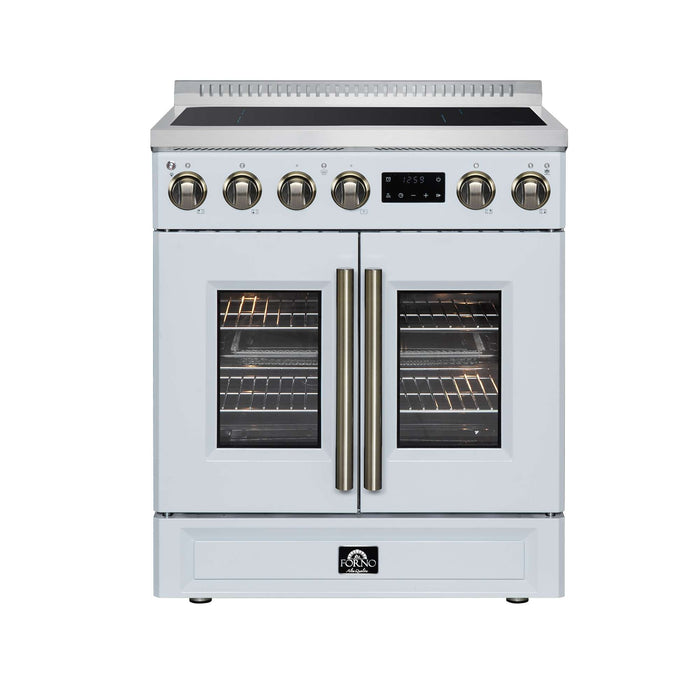 Torino French Door 30 Inch Induction Range with Air Fryer, Air Sous Vide & True Convection, Dual Broiler, White