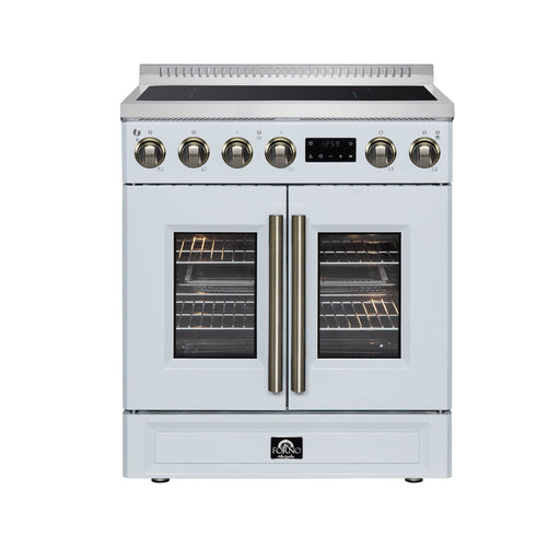 Torino French Door 30 Inch Induction Range with Air Fryer, Air Sous Vide & True Convection, Dual Broiler, White