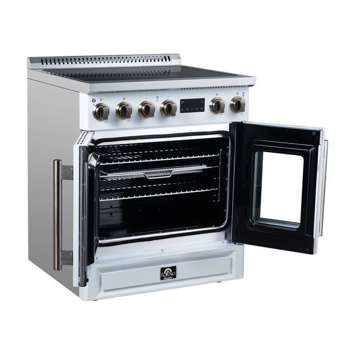 Torino French Door 30 Inch Induction Range with Air Fryer, Air Sous Vide & True Convection, Dual Broiler, White