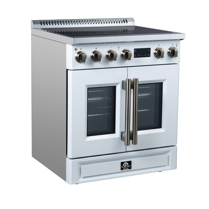 Torino French Door 30 Inch Induction Range with Air Fryer, Air Sous Vide & True Convection, Dual Broiler, White