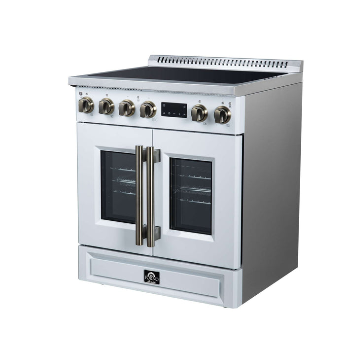 Torino French Door 30 Inch Induction Range with Air Fryer, Air Sous Vide & True Convection, Dual Broiler, White