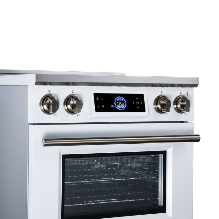Forno Maximus 30 Inch Induction Range, 8,800 Total Cooktop, 4.32 Cu. Ft. True Convection Oven, Air Fryer, Air Sous Vide, White - FFSIN0968-30WHT