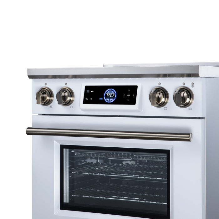 Forno Maximus 30 Inch Induction Range, 8,800 Total Cooktop, 4.32 Cu. Ft. True Convection Oven, Air Fryer, Air Sous Vide, White - FFSIN0968-30WHT