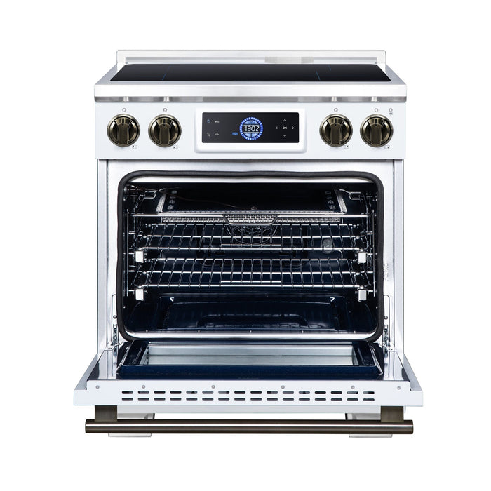 Forno Maximus 30 Inch Induction Range, 8,800 Total Cooktop, 4.32 Cu. Ft. True Convection Oven, Air Fryer, Air Sous Vide, White - FFSIN0968-30WHT