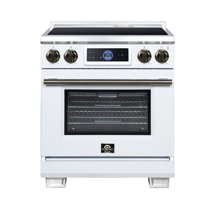 Forno Maximus 30 Inch Induction Range, 8,800 Total Cooktop, 4.32 Cu. Ft. True Convection Oven, Air Fryer, Air Sous Vide, White - FFSIN0968-30WHT