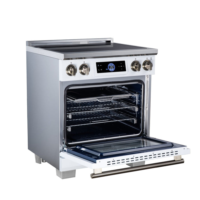 Forno Maximus 30 Inch Induction Range, 8,800 Total Cooktop, 4.32 Cu. Ft. True Convection Oven, Air Fryer, Air Sous Vide, White - FFSIN0968-30WHT