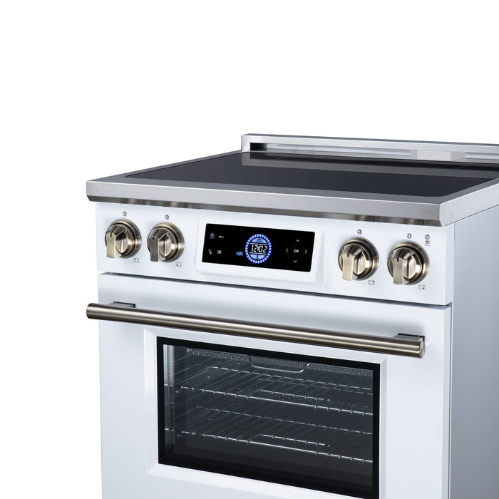 Forno Maximus 30 Inch Induction Range, 8,800 Total Cooktop, 4.32 Cu. Ft. True Convection Oven, Air Fryer, Air Sous Vide, White - FFSIN0968-30WHT