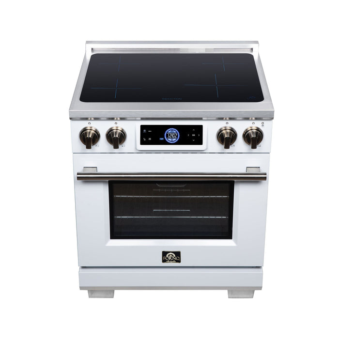Forno Maximus 30 Inch Induction Range, 8,800 Total Cooktop, 4.32 Cu. Ft. True Convection Oven, Air Fryer, Air Sous Vide, White - FFSIN0968-30WHT