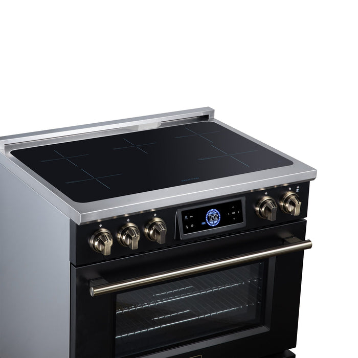 Forno Maximus 36 Inch Induction Range, 10,900 Total Cooktop, 5.36 Cu. Ft. True Convection Oven, Air Fryer, Air Sous Vide, Black - FFSIN0968-36BLK