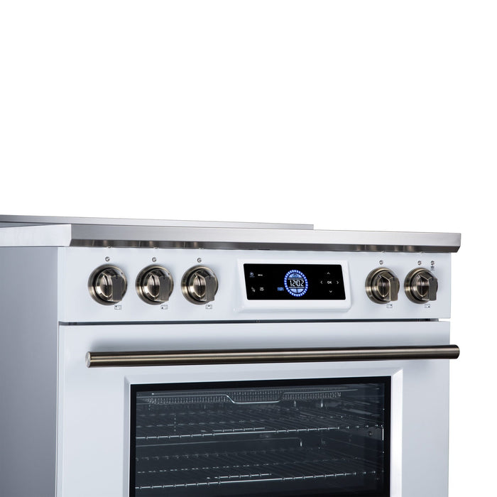 Forno Maximus 36 Inch Induction Range, 10,900 Total Cooktop, 5.36 Cu. Ft. True Convection Oven, Air Fryer, Air Sous Vide, White - FFSIN0968-36WHT