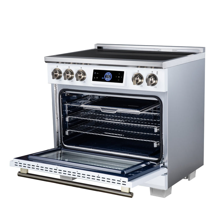 Forno Maximus 36 Inch Induction Range, 10,900 Total Cooktop, 5.36 Cu. Ft. True Convection Oven, Air Fryer, Air Sous Vide, White - FFSIN0968-36WHT