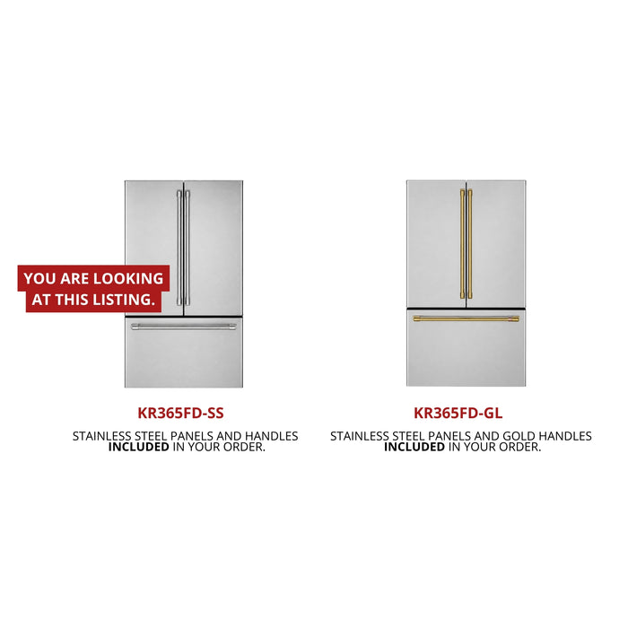 Kucht KR365FD-SS 36-inch built-in French door refrigerator installed flush in cabinetry