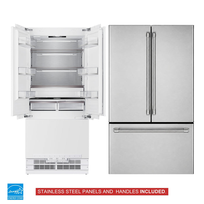 Kucht KR365FD-SS 36-inch built-in French door refrigerator in stainless steel, front view