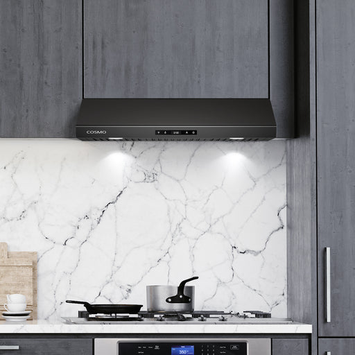 Cosmo 30 in. Haven Collection 500 CFM Ducted Under Cabinet Range Hood, Touch Controls, LED Lights in Matte Black - COS-KS6U30-BK