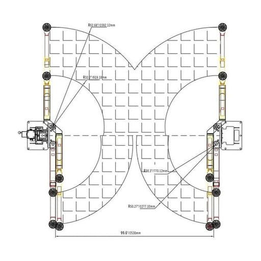 Arm Specifications Diagram for Katool KT‑AS110D 11,000 lbs Asymmetrical 2 Post Lift


