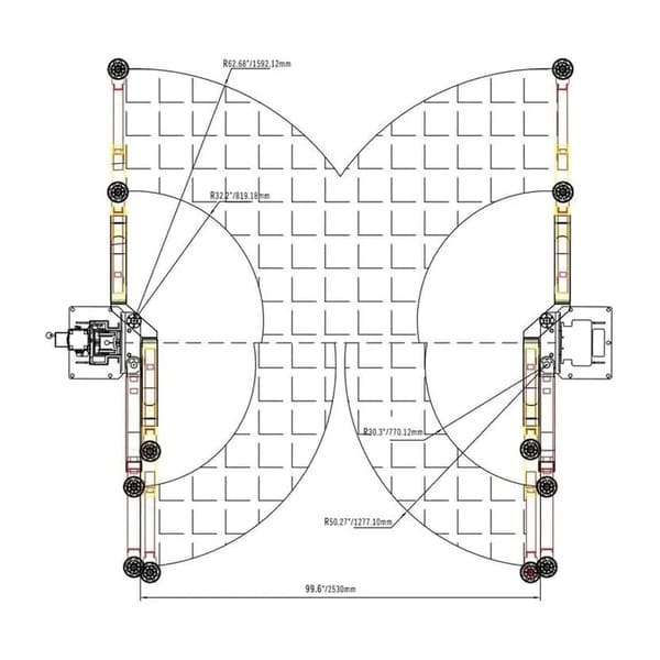 Arm Specifications Diagram for Katool KT‑AS110D 11,000 lbs Asymmetrical 2 Post Lift


