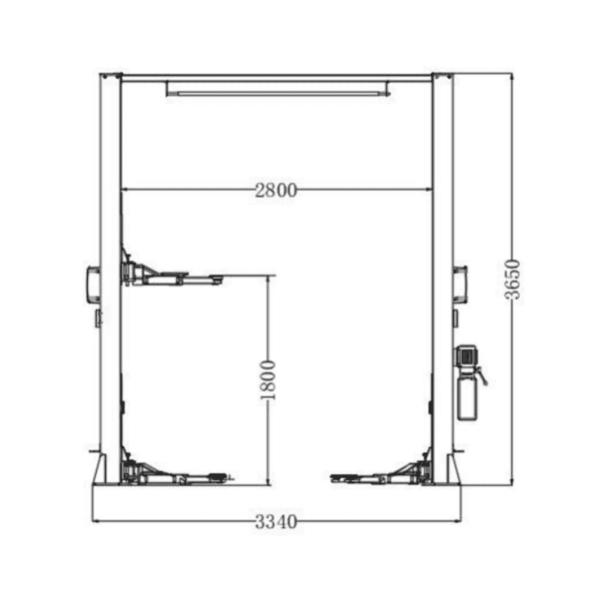 Technical diagram showing Katool AM120SD 12,000 lb 2 post car lift clear floor dimensions and measurements.