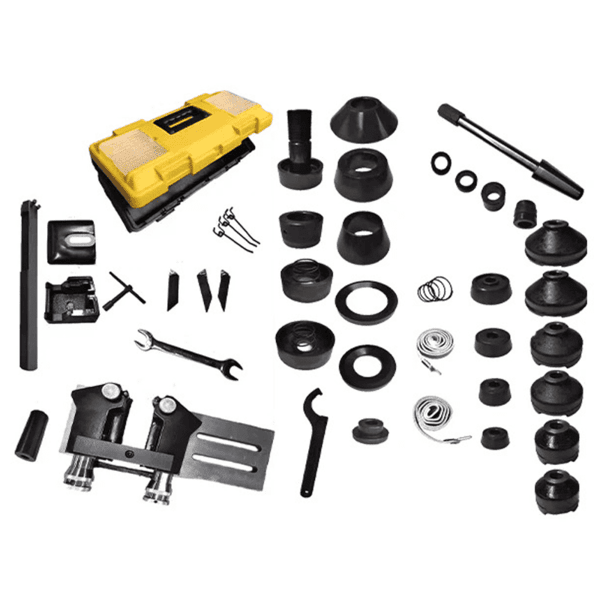 Full accessory kit for the Katool C9372 brake lathe including cones, adapters, wrenches, and tool box.