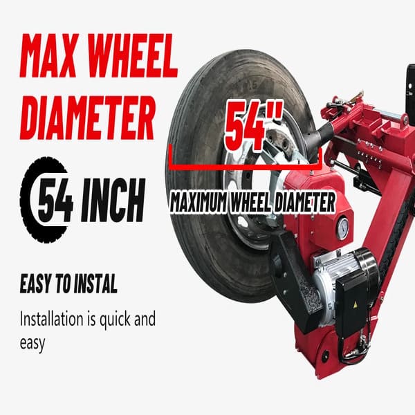 Katool KT-308 automatic tire changer with maximum wheel diameter of 54 inches.
