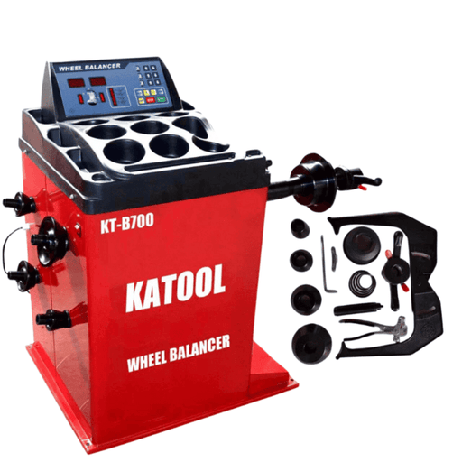 Katool KT-B700 digital wheel balancer machine with included accessories for precise tire balancing.