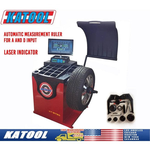 Katool KT-B750 digital wheel balancer with automatic measurement ruler and laser indicator for accuracy.