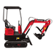 Full side profile of the Katool KT-EX20 mini excavator featuring rubber crawler tracks, operator canopy, and compact design.