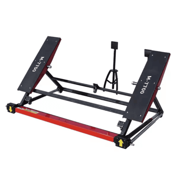 Angled perspective of Katool KT-M7700 5500 lb tilt car lift highlighting the inclined lifting mechanism and wide pads.