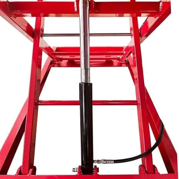 Hydraulic cylinder detail of Katool KT-MOTO150LT 1500 lb lift for motorcycles.