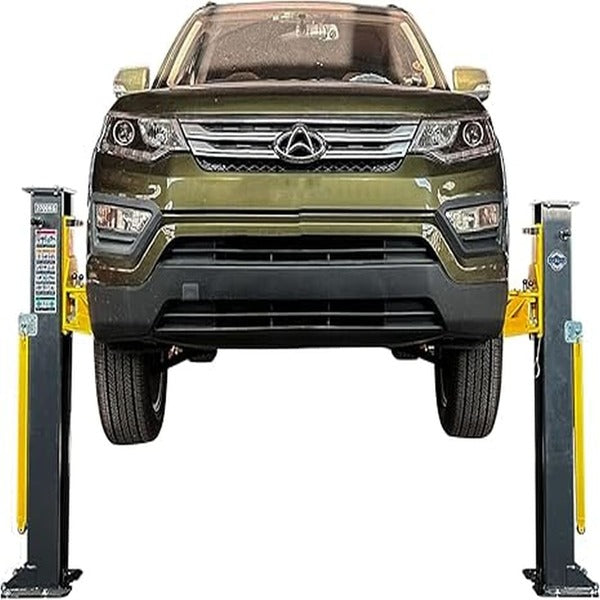 Front view of an SUV raised on the Katool KT-PMRL200 portable 2 post lift.