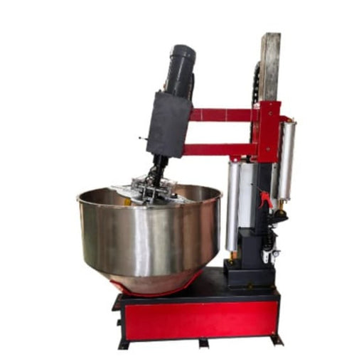 Side profile of Katool KT-RPM80 rim polishing machine with tilting stainless steel drum and mounted motor system.