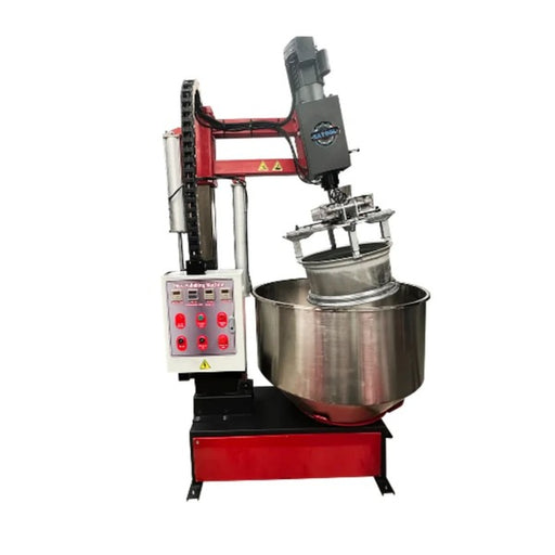 Front view of Katool KT-RPM80 rim polishing machine with red frame, control panel, and stainless steel polishing drum.