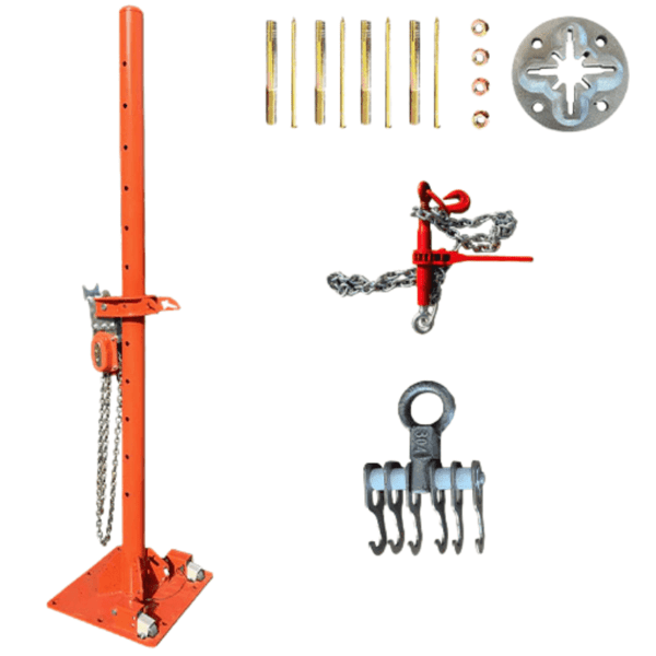 Katool KT-SB288 truck frame repair puller with complete accessories including chains, hooks, and mounting kit.