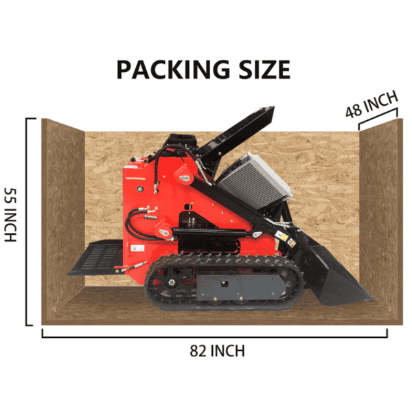Shipping crate dimensions for Katool KT-SK26B Mini Skid Steer Loader, showing compact packaging size for transport.